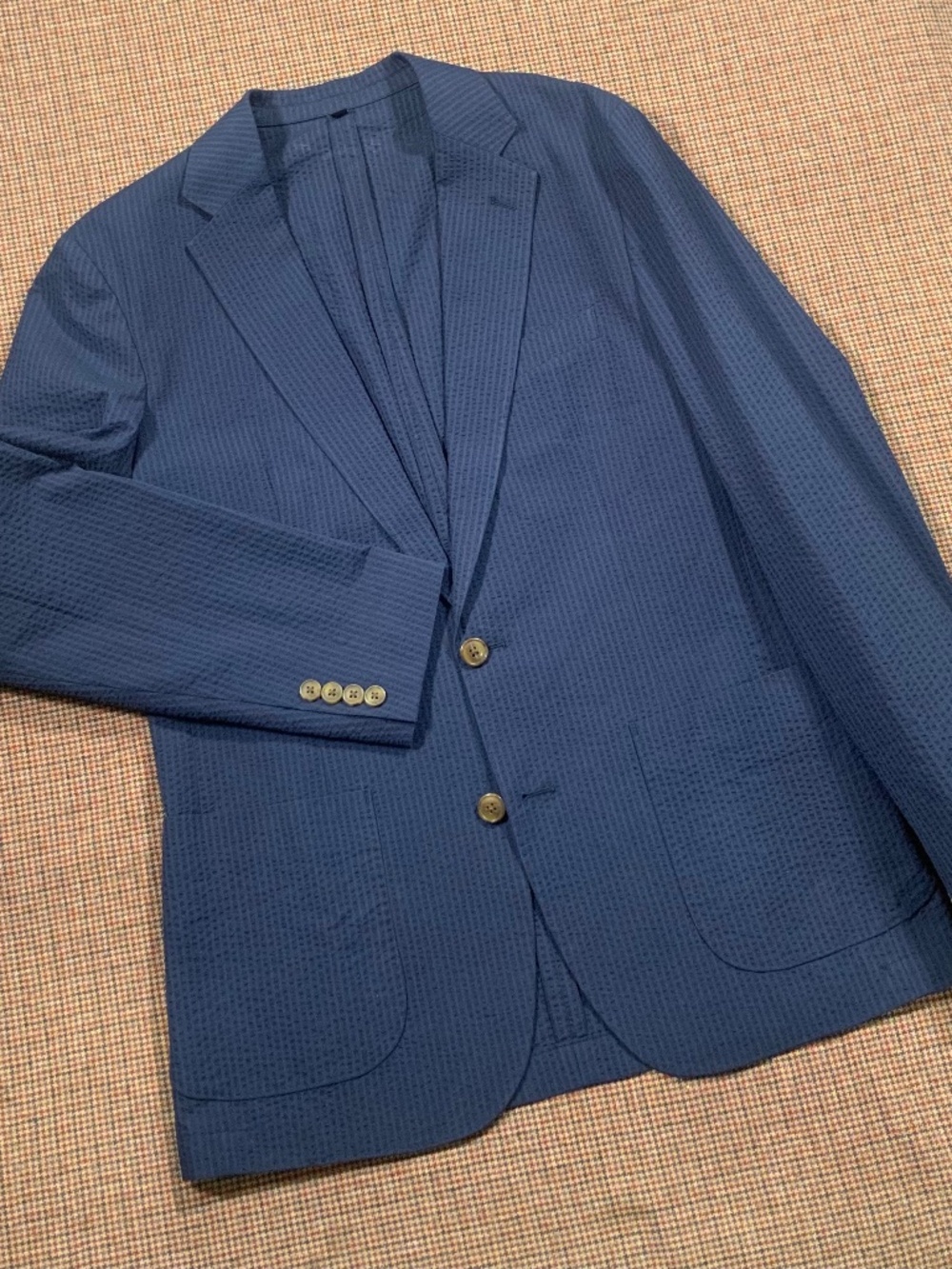 NEW $398 J.Crew Thompson Navy Seersucker Blazer Sz 38R Unlined Sport Coat Ludlow